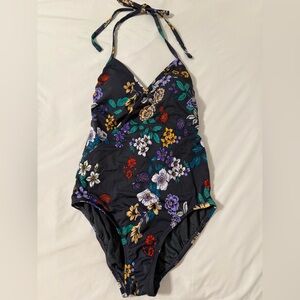 Time and Tru Black Multicolor Floral Women's One Piece
